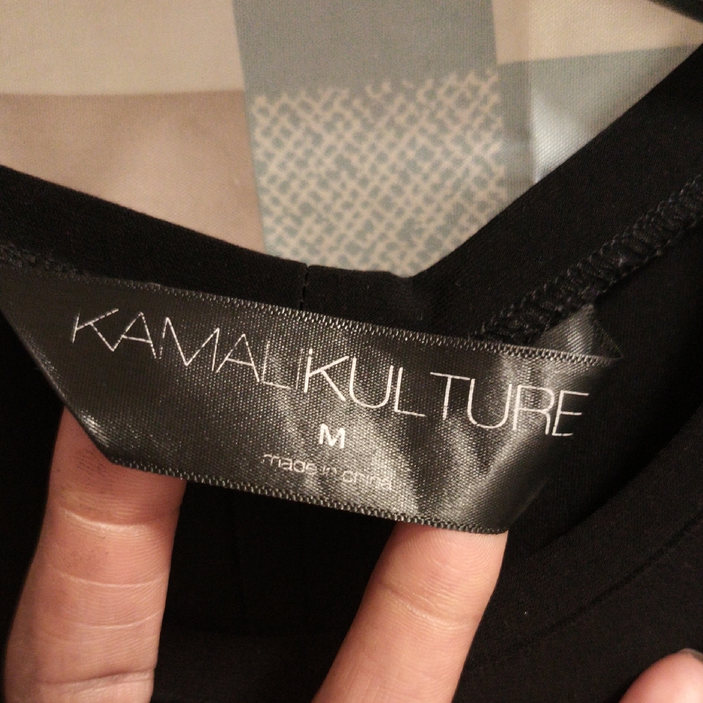 KAMALIKULTURE Black Dress w Black Sheer Floral Laced Sleeves & Hem Size Medium